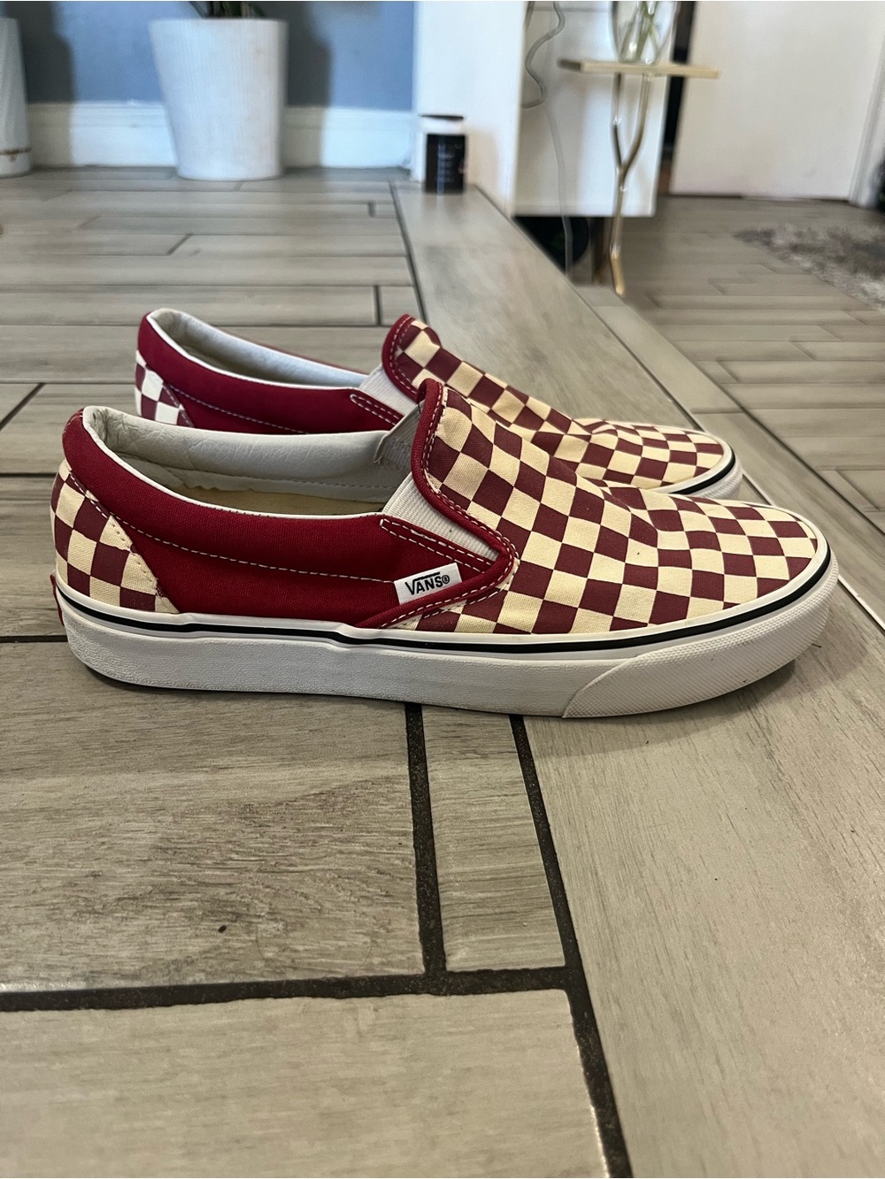 Vans Checkerboard Slip-On Sneakers - Red & Cream